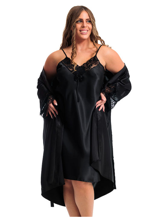 Jasmin Summer Women's Robe with Nightgown Black