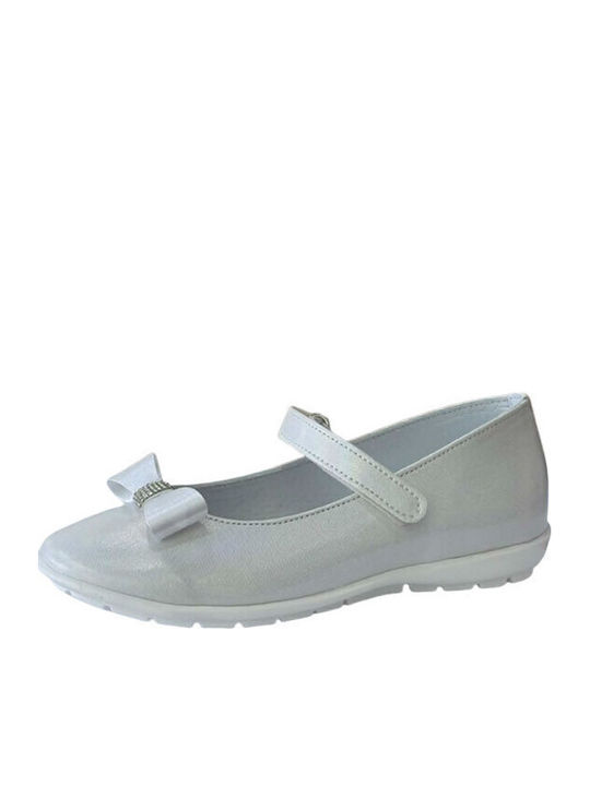 Kids Ballerinas with Hoop & Loop Closure Leather White
