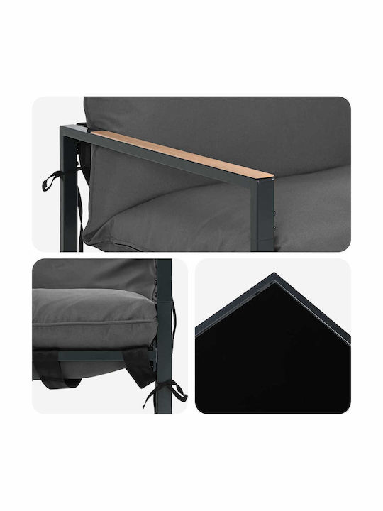 vidaXL Outdoor Chair Metallic Black with Cushion 3 Pieces 35.5x35.5x40cm