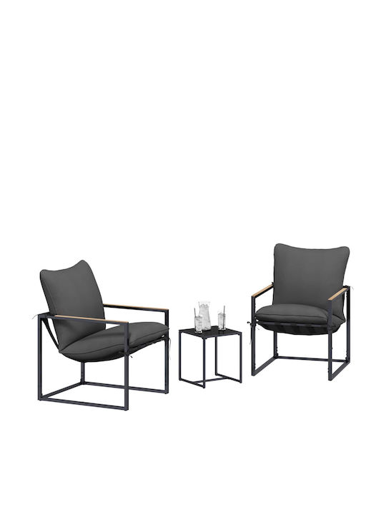 vidaXL Outdoor Chair Metallic Black with Cushion 3 Pieces 35.5x35.5x40cm