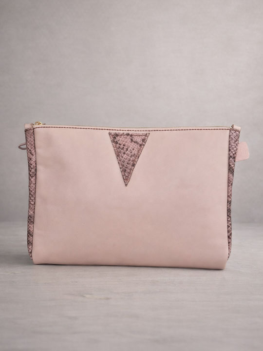 Alfa Mi Women's Leather Envelope Dusty Pink Snake Print Details