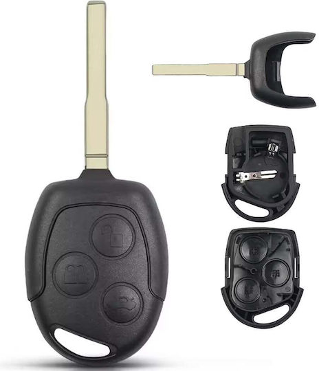 Techstar Car Key Case Compatible Ford Focus Mondeo Fiesta Transit 3 Buttons Hu101 Blade Black – Without Electronics