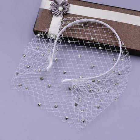 White Crystal Rhinestone Decorated Veil Headband