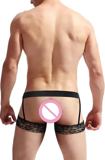 Lenjerie Sexy Bărbați Centură Erotic Tip Jartieră Curele Elastice Dantelă Neagră Pe Coapse O Mărime Material Poliester Negru