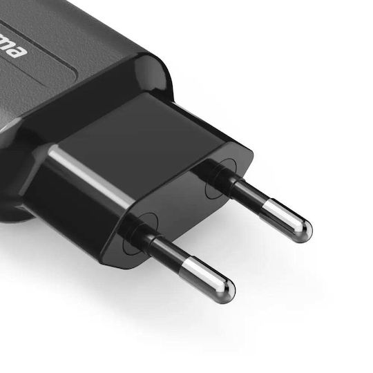 HAMA Зарядно с вграден кабел с 2 USB-A порта 12W Черен (00201971)