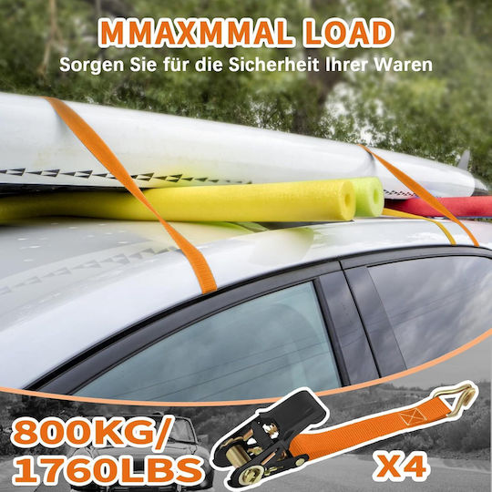5m Transport Straps Set 4 Ratchet Locking Clamps