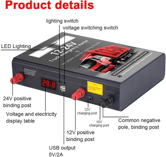 Tragbarer Batterie-Starter Auto Lastkraftwagen 1600A mit Power Bank USB 12/24V