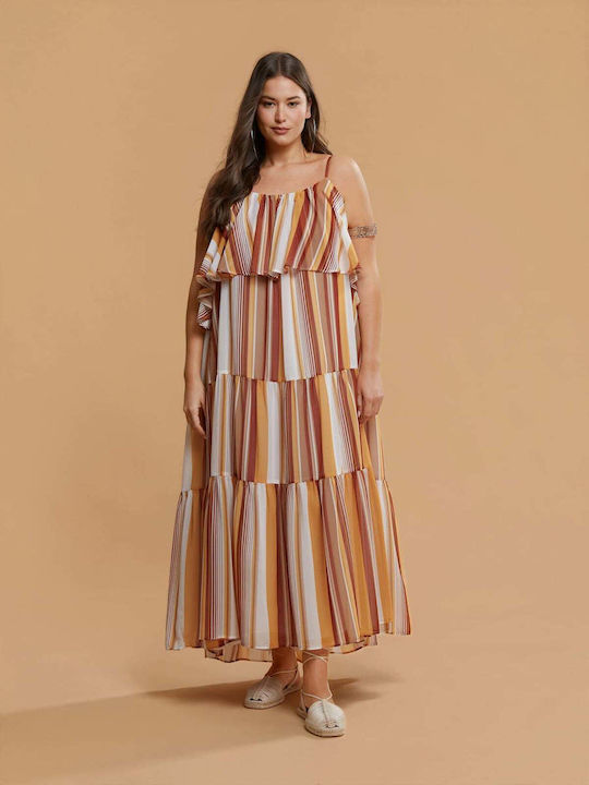 Rochie Maxi de Seară de Vară cu Volane Cu Dungi Multicolor 8501.7149.R.NETTO