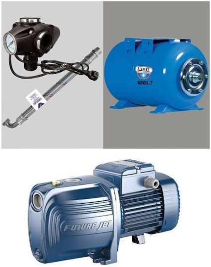 Pedrollo MONTAGE JSWm 2AX + Single Phase Water Pressure Pump with Horizontal 100 Litre Container 1.25hp
