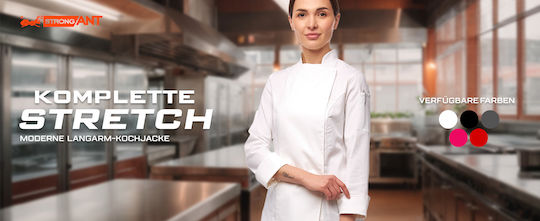 strongAnt Coat Chef 100% Cotton made Female Black with Long Sleeve Stretch