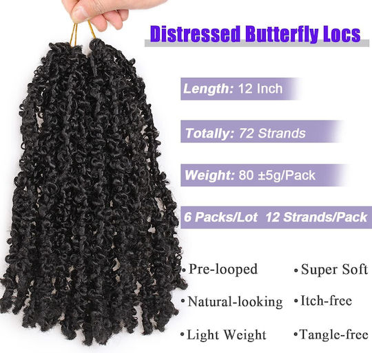 Synthetic Hair Extensions Butterfly Locs Crochet Braids 30cm 6 Pack