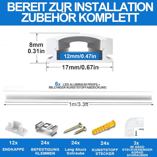 Chesbung Aluminiumprofil Für LED-Streifen Set 6 Stück 1 m U-Form Weiß