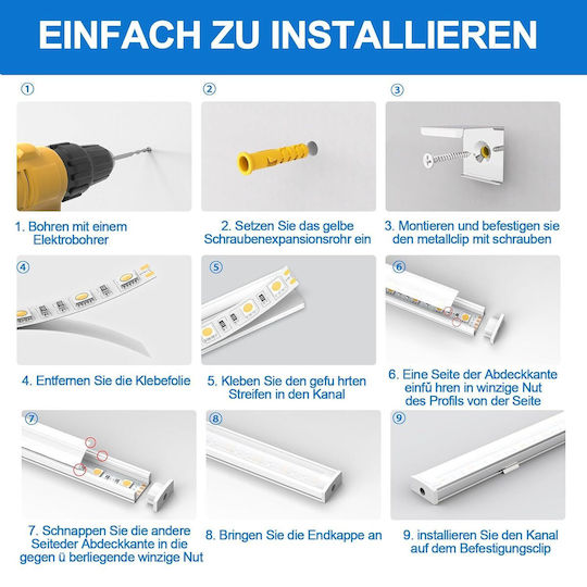 Chesbung Aluminiumprofil Für LED-Streifen Set 6 Stück 1 m U-Form Weiß