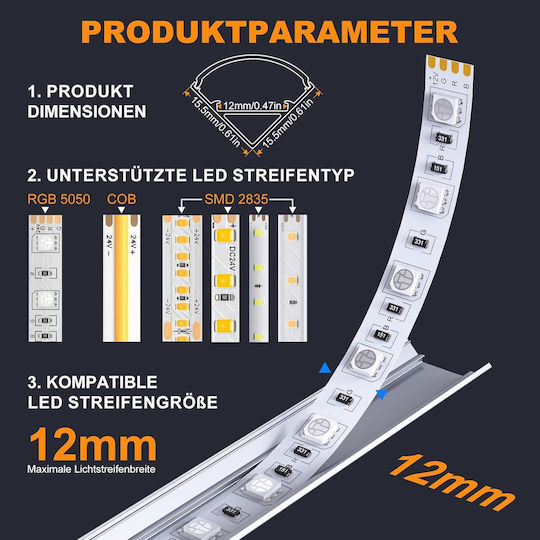 Set Profil Aluminiu Pentru Bandă LED Chesbung 12 Bucăți 1 M Formă V Alb