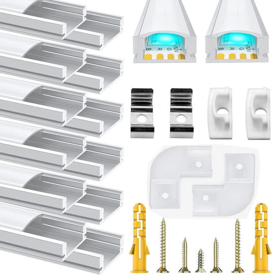 Set Profil Aluminiu Pentru Bandă LED Chesbung 12 Bucăți 1 M Formă V Alb