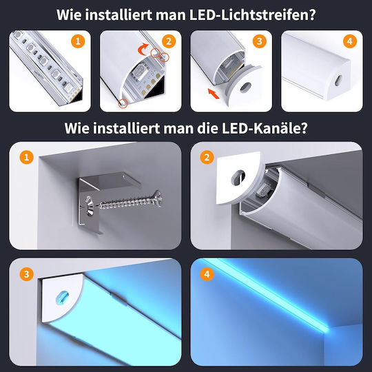 Set Profil Aluminiu Pentru Bandă LED Chesbung 12 Bucăți 1 M Formă V Alb