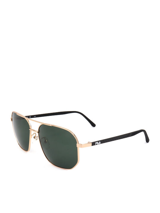 FILA Men's Sunglasses with Gold Metal Frame and Green Lens SFI300V 300P