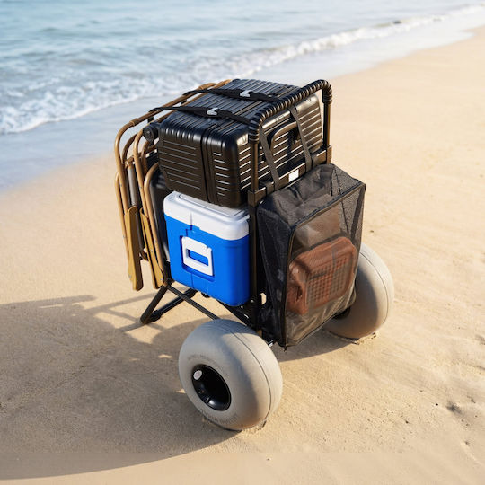 Vevor Beach Dolly Big Wheels Sand 460 X 375 Mm Cargo Deck Folding Sand Cart 320 Mm Balloon Wheels 75 Kg Load Capacity 855-1150 Mm Adjustable Height Heavy Duty Cart Beach Camping