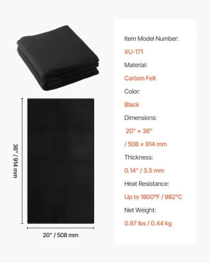 Vevor Welding Blankets Felt Carbon Pack 2 Pieces 508mm X 914mm Slow Burning Welding Blanket Protective Safety Blanket Durable Up To 1800°F Fireproof Insulating Substrate Carbon Fibers Thickness 3.5mm