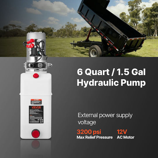 Vevor 6 L Hydraulic Power Unit Single Acting Dump Trailer Pump 22 Mpa Max Relief Pressure & 3.4 L Min Flow Rate Dc 12v Hydraulic Pump Metal Reservoir Dump Trailer Car Lifting White