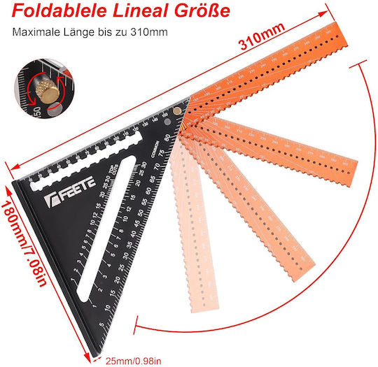 Universal Winkelmesser Zimmerleute Aluminium Länge 18cm mit Winkelmesser