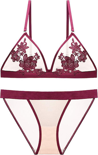 Shekini Set De Lenjerie Sexy Brodat Sutien Tanga Roșu S