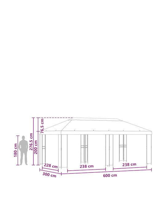 vidaXL Garden Black Gazebo 6x3m