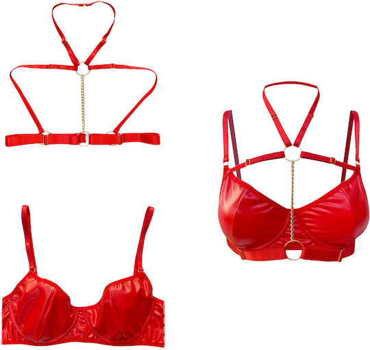 Women's Sexy Erotic Lingerie Set Sexy Leather Chain Red S