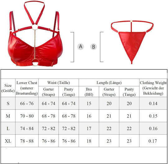 Women's Sexy Erotic Lingerie Set Sexy Leather Chain Red S