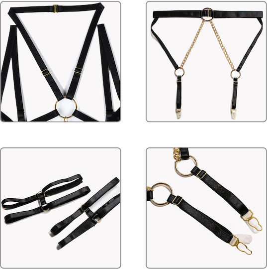 Women's Sexy Erotic Lingerie Set Sexy Leather Chain Black S