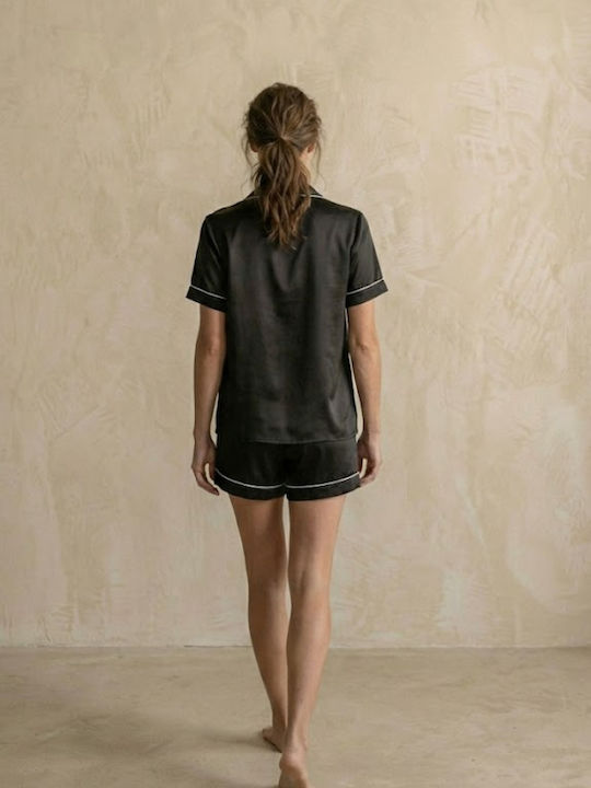 Seidige Satin-Pyjamas 'Themis' Dunkelblau