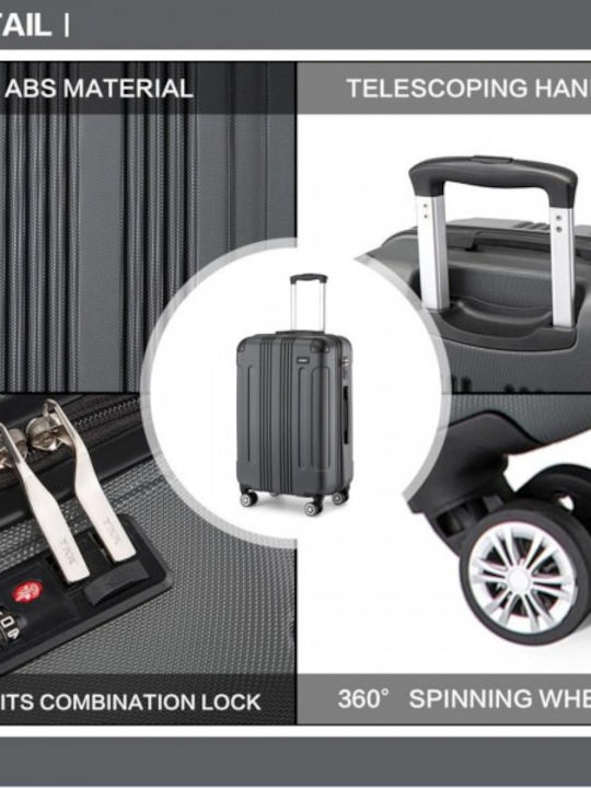 Miss Lulu Medium Hard Travel Suitcase Grey with 4 Wheels Height 66cm