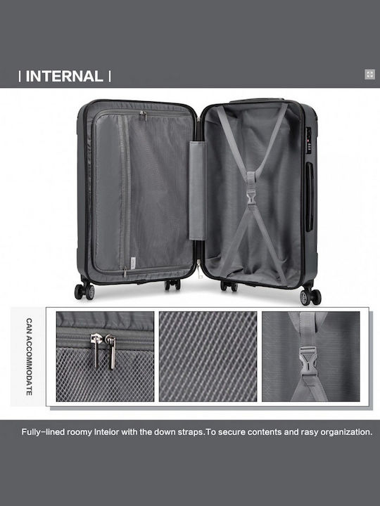 Miss Lulu Medium Hard Travel Suitcase Grey with 4 Wheels Height 66cm