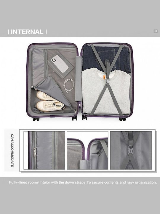 Miss Lulu British Traveller Medium Hard Suitcase Travel Purple with 4 Wheels Height 66cm