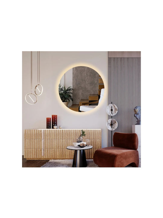 SteweHome Wall Mirror with Orange Glass Frame & LED Lighting Diameter 35cm