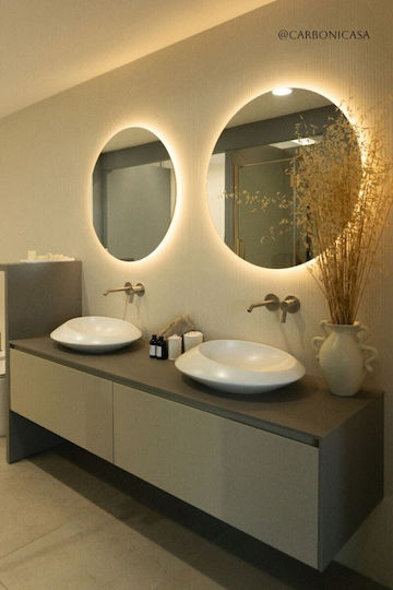 SteweHome SteweHome Wandspiegel Ganzkörper mit Braunem Glasrahmen & LED Beleuchtung Durchmesser 50cm