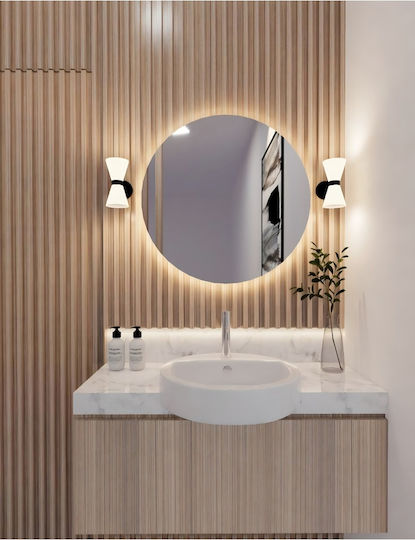 SteweHome SteweHome Wandspiegel Ganzkörper mit Braunem Glasrahmen & LED Beleuchtung Durchmesser 50cm