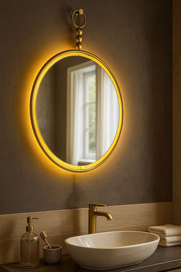 SteweHome Round Wall Mirror with LED Lighting Yellow Color Diameter 50cm SteweHome Round Wall Mirror with LED Lighting Yellow Color Diameter 50cm