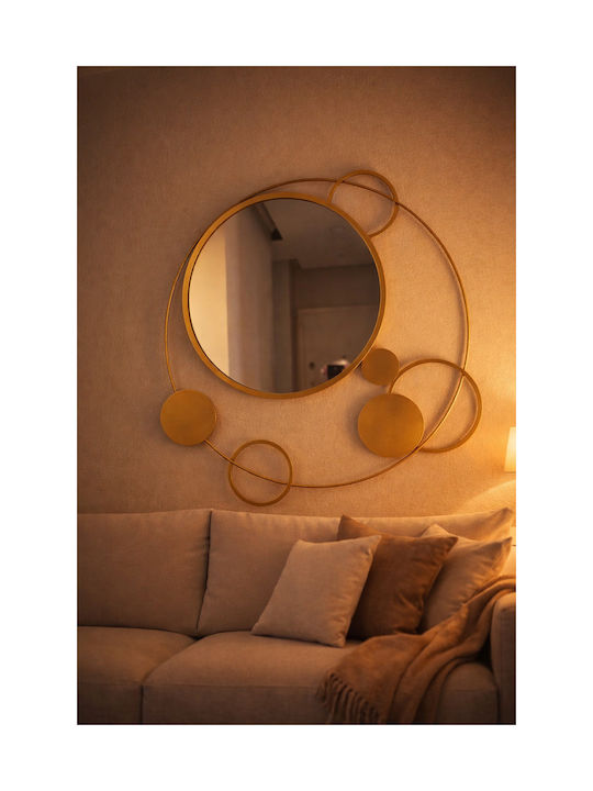 SteweHome Wall Mirror with Yellow Metallic Frame Diameter 87cm