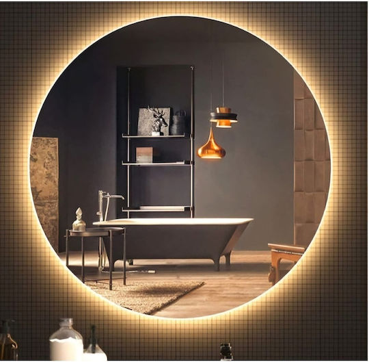 SteweHome Wall Mirror with Orange Frame & LED Lighting Diameter 60cm
