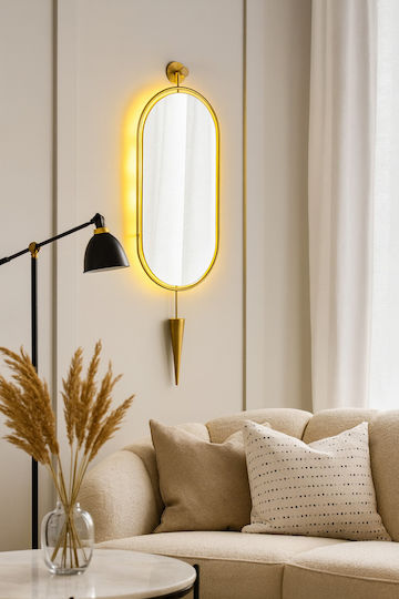 SteweHome Oval Mirror Yellow & LED Lighting 80x30cm SteweHome Oval Mirror Yellow & LED Lighting 80x30cm
