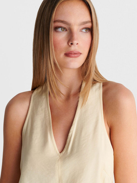 Women's Sleeveless Blouse with V Neckline Yellow