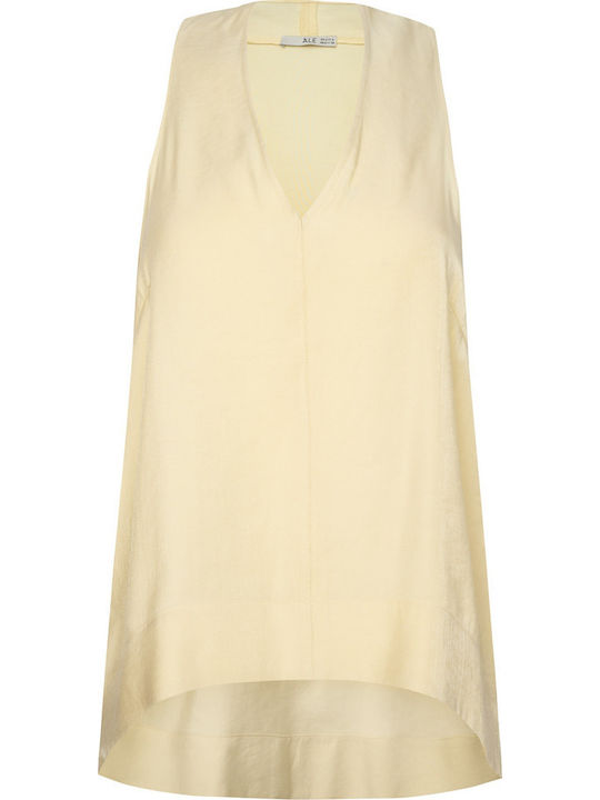 Women's Sleeveless Blouse with V Neckline Yellow