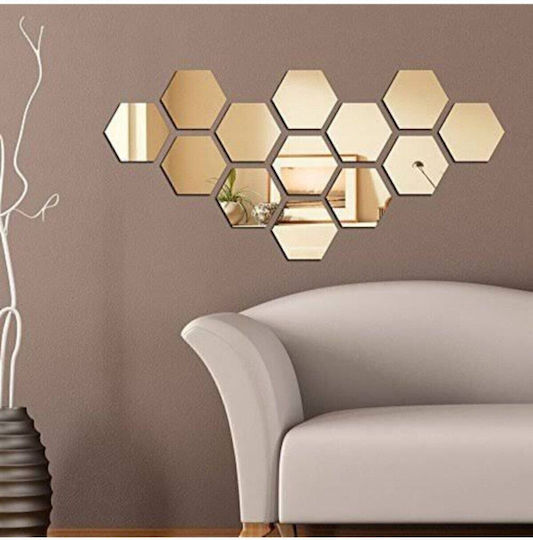 Stewehome Decorative Hexagonal Acrylic Plastic Wall Stickers Gold 12.5x11 Cm