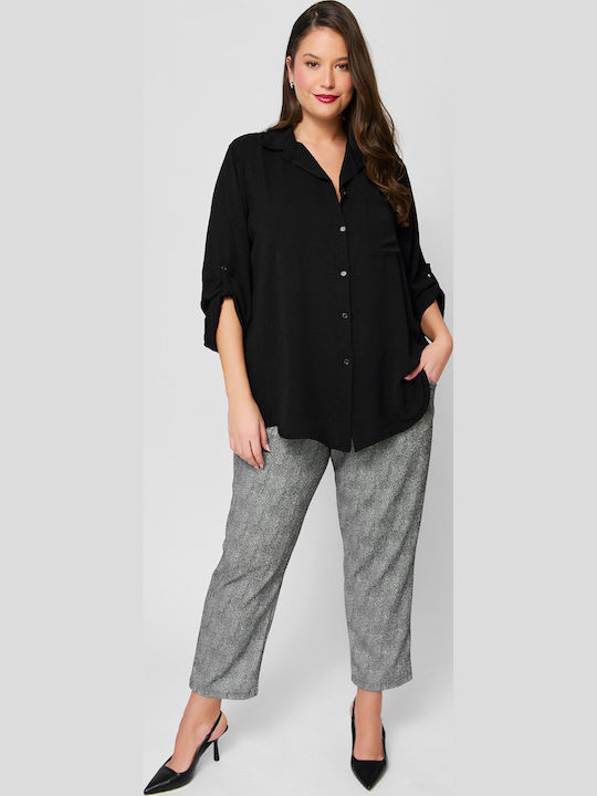 Women's Fabric Trousers with Elastic Carrot Fit
