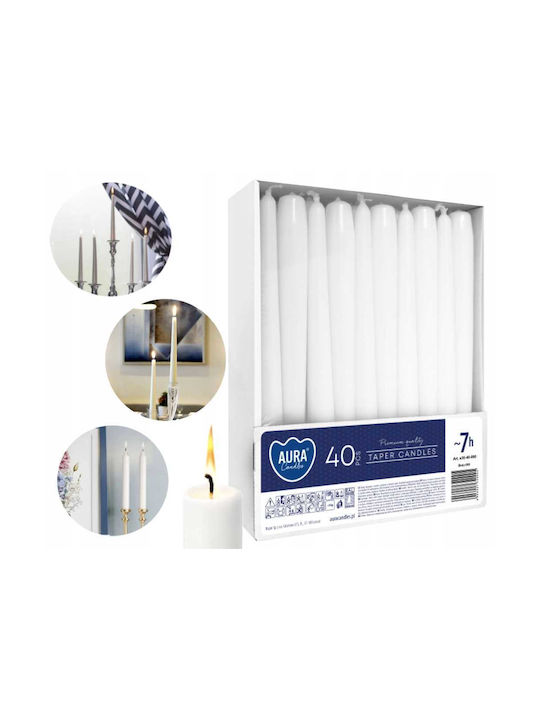 Aura Glass Декоративна Свещ Конус Бяла 40 Бройки