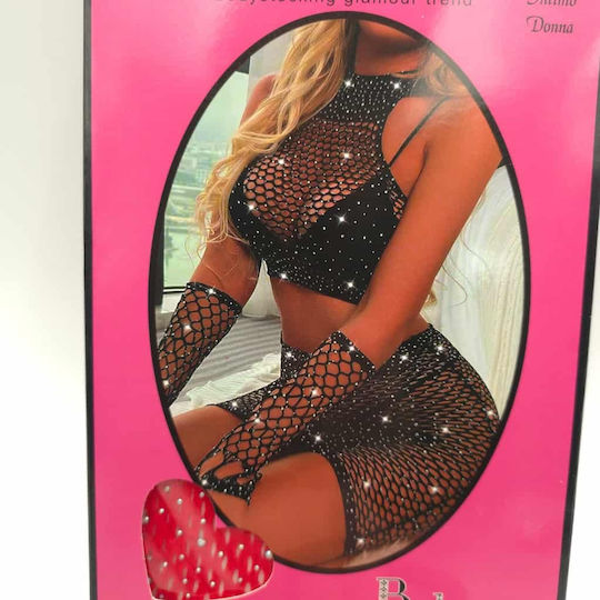 Sexy Mesh Lingerie Rhinestones Red