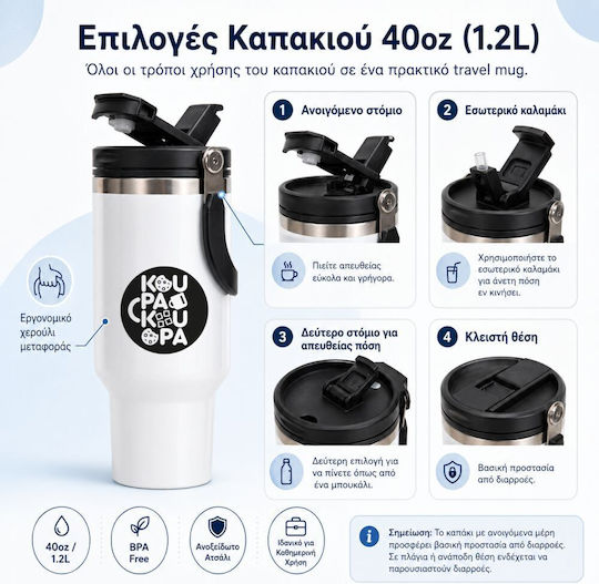 Super Mario Flat Mega Travel Mug Κούπα Ταξιδίου Διπλού Τοιχώματος Θερμός 1,2l