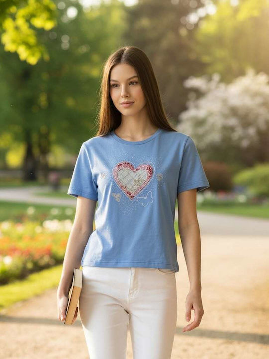 Women's Blouses Short Sleeve Blue T-shirt
