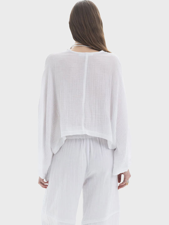 Women's Cotton Top with V-Neck White